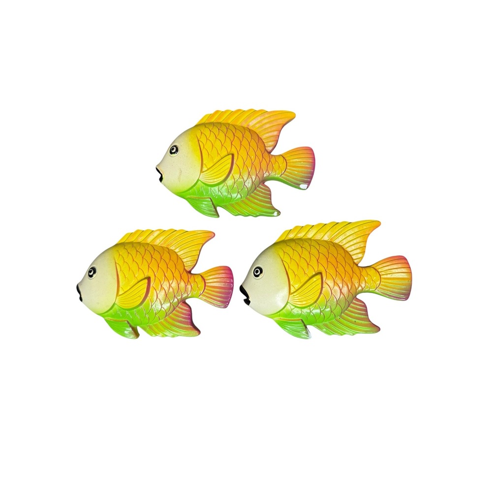Vintage 1978 Miller Studio Chalkware Fish Wall Art Set 3 Neon Tropical Decor